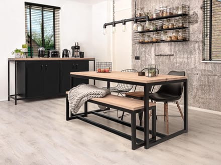 Industriële robuuste eettafel Bedam Hout en metaal 200x100x76