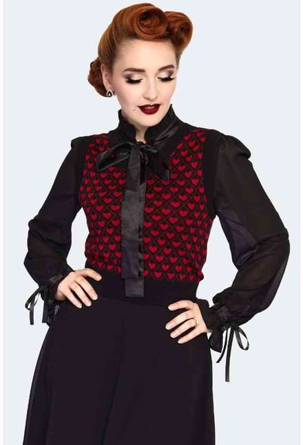 Voodoo Vixen - Heart Pattern Mouwloze top - S - Zwart