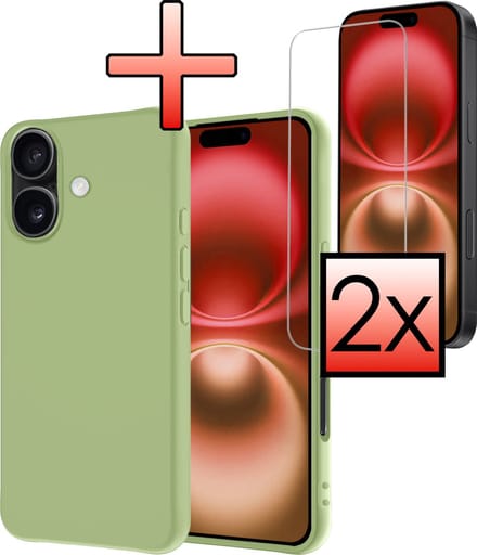 Hoesje - Met 2x Screenprotector - Geschikt voor Apple iPhone 16 Plus - Sterk & Shockproof - Back Cover - Siliconen Case - Telefoon Hoes - Groen
