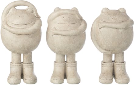 J-Line decoratie Kikker Zien/Horen/Spreken - polyresin - beige - small - set van 3