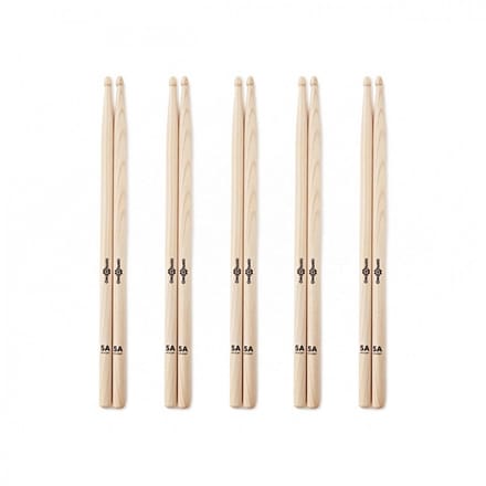 5A Wood Tip Hickory Drumsticks, 5 Pack