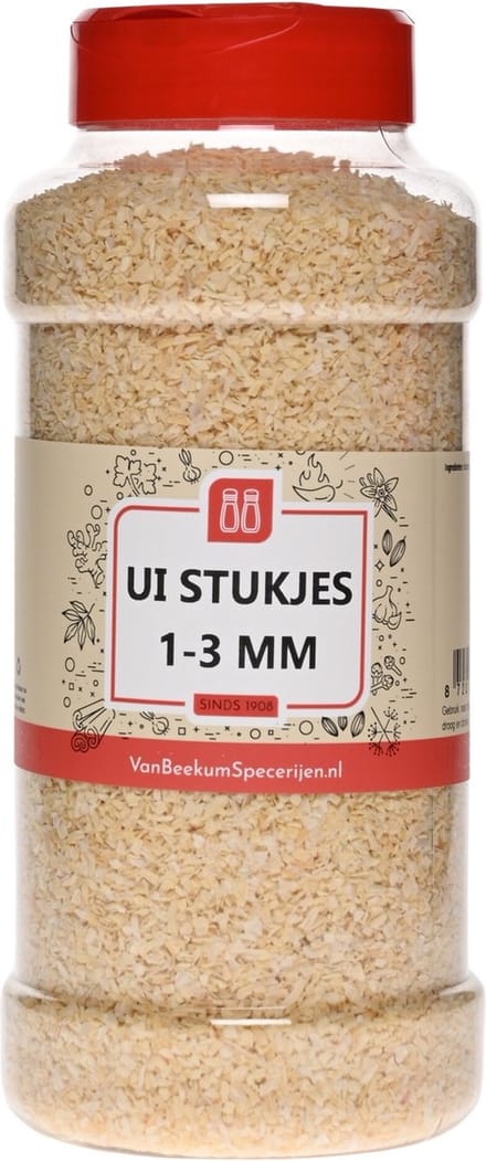 Van Beekum Specerijen - Ui Stukjes 1-3 mm - Strooibus 400 Gram