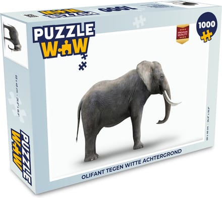Puzzel Olifant tegen witte achtergrond - Legpuzzel - Puzzel 1000 stukjes volwassenen