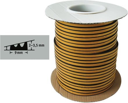 Tochtband - E profiel - 100m x 9 mm - 1-3.5mm - zwart