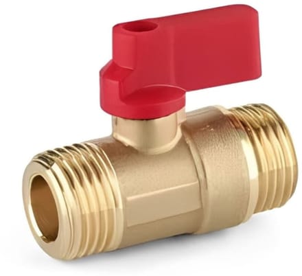 Mini kogelkraan messing met rode hendel, 1/2" AG x 1/2" AG