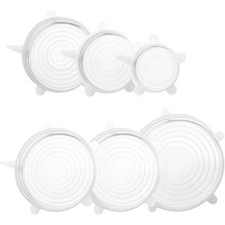 Couvercles silicone - Set 6 pièces - Étirable universel - Hermétique - Non-toxique recyclable blanc