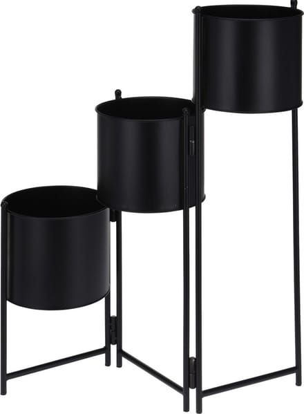 In & Out Deco bloempot op standaard - zwart - set van 3 stuks