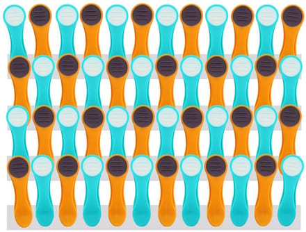 48 wasknijpers met veren van roestvrij staal Soft Grip Softgrip Soft Touch Softtouch, Turquoise, Geel, Grijs