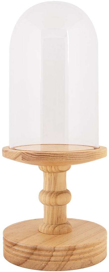 Clayre & Eef Glazen Stolp Ø 14x34 cm Bruin Hout