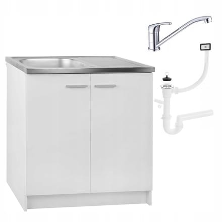 STAMAR - Keukenonderkast 80 cm met 1-baks spoelbak, draaibare keukenkraan en sifon - wit