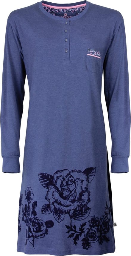 Tenderness Dames Nachthemd - Polo Sluiting - Indigo Blauw - Maat S