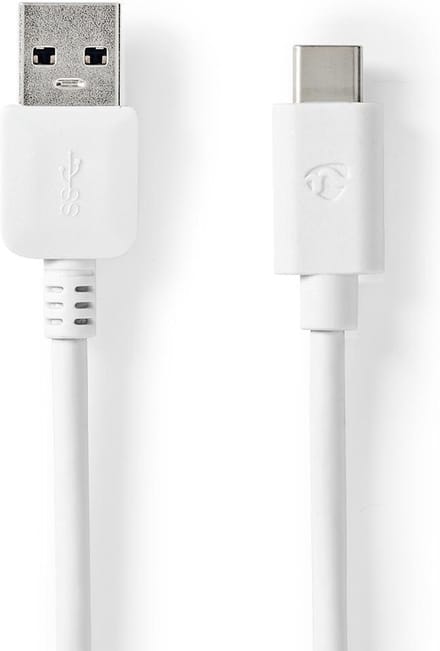 Nedis USB-Kabel - USB 3.2 Gen 1 - USB-A Male - USB-C Male - 60 W - 5 Gbps - Vernikkeld - 2.00 m - Rond - PVC - Wit - Doos