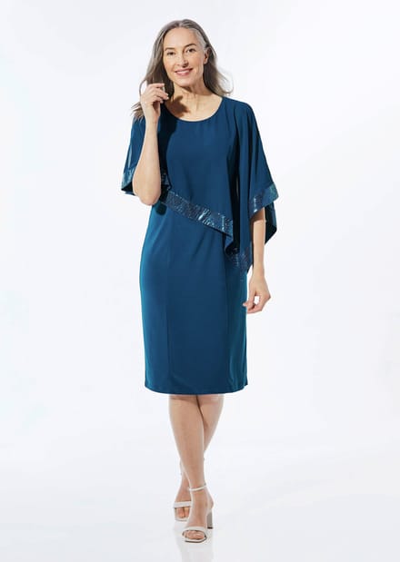 Jurk met geraffineerde chiffondrapering - blauw - Gr. 25 van Goldner Fashion