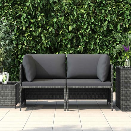 vidaXL - Tuinbank - 2-zits - met - kussens - poly - rattan - grijs