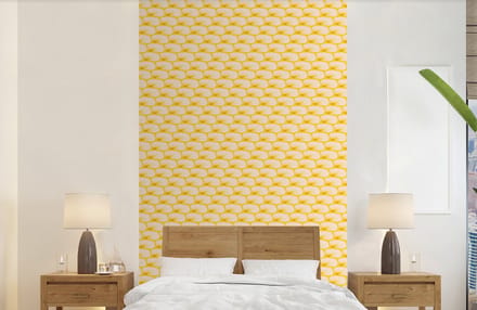 Behang - Fotobehang Art Deco - Design - Schelp - Geel - Breedte 150 cm x hoogte 240 cm