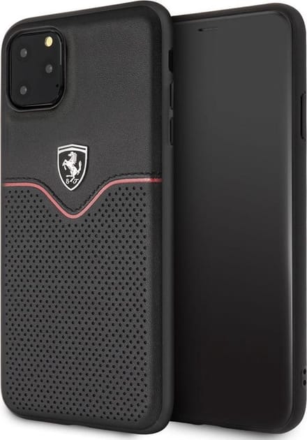iPhone 11 Pro Max Backcase hoesje - Ferrari - Effen Zwart - Leer