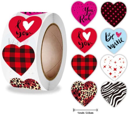DW4Trading Stickerrol Zebra/rode Hartjes - Sluitstickers - Ø 2,6 cm - 500 Stuks
