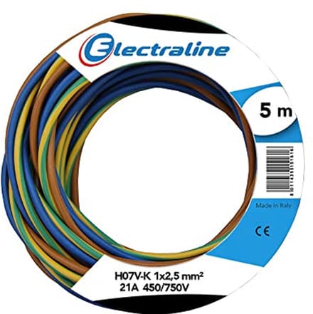 H07V-K kabel 1x2,5 mm - 5 meter - bruin/blauw/groen/geel