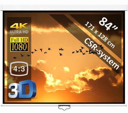 Manueel projectiescherm 84" (4:3) - 171 x 128 cm - 4:3 - mét CSR-systeem - beamer scherm - WITTE behuizing