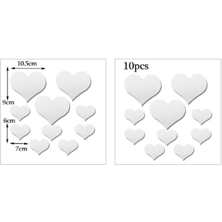 10 STUKS Hartvormige Spiegel Muursticker 3D Spiegel Kunst Decor DIY Muurdecoratie white