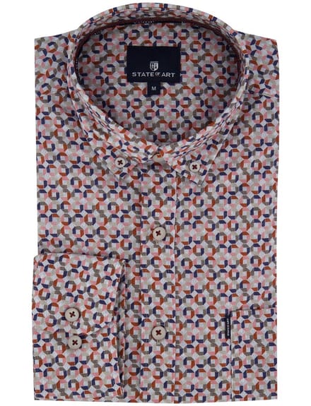 Roze blauw geprint overhemd State of Art wijde fit