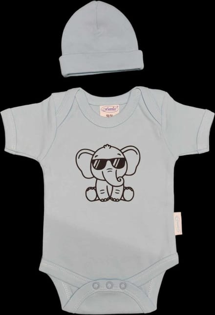 Kraamcadeau - Setje - Romper en muts - olifant - maat 62/68 - blauw
