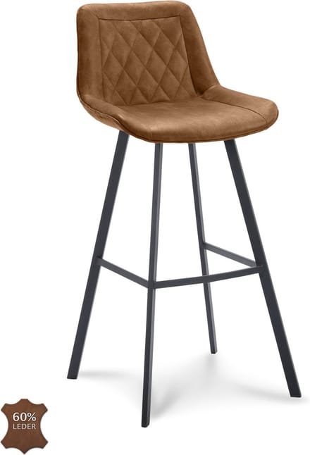 Icon Living - Barkruk Jim Zithoogte 80 - Microleder Bull Camel - Poot Zwart