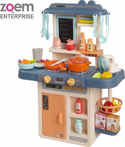 Zoem - Mini Kinderkeuken Blauw 65 cm – Stoom & Kookgeluid – Accessoires & Keukengerei