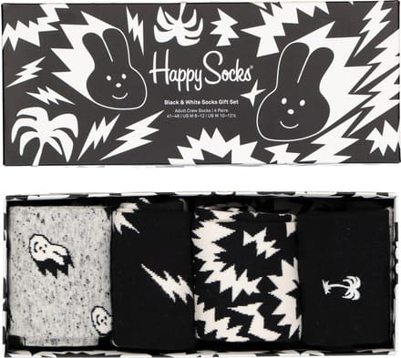 Happy Socks Black & White Socks Gift Set (4-pack) - altijd goed - zwart met wit - Unisex - Maat: 41 - 46