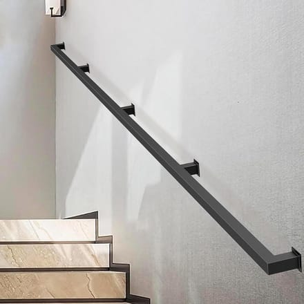 Trapleuning Set - Muursteun Balustrade - Veiligheid Ondersteuning - Smeedijzer Metaal - Aanpasbare Lengte - Zwart