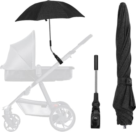 Kinderwagen Parasol - Zonwering Buggy - Bescherming Tegen Zon - Universele Montage - 71cm Diameter - Zwart