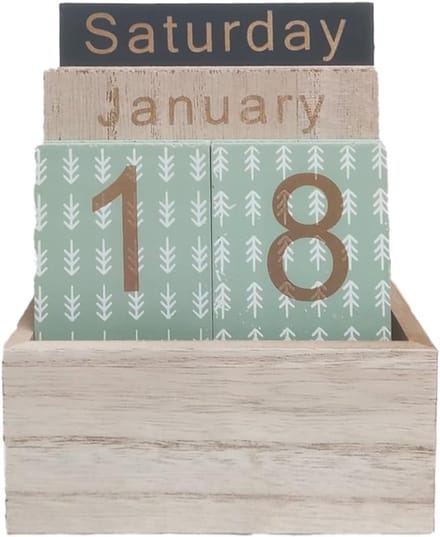 Bureau Kalender - Eeuwigdurende Kalender - Kantoor Decoratie - Hout Metaal Design - 29x29x16 cm - Rustiek