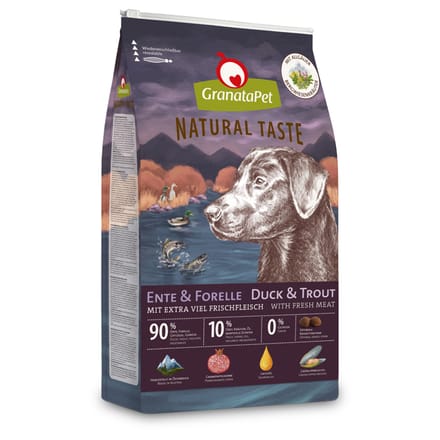 12kg Natural Taste Eend & Forel Granatapet Droog Hondenvoer