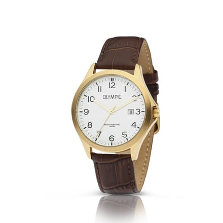 Olympic OL72HDL002 ROBIN - Horloge - Staal - Goudkleurig - Leer - 40mm
