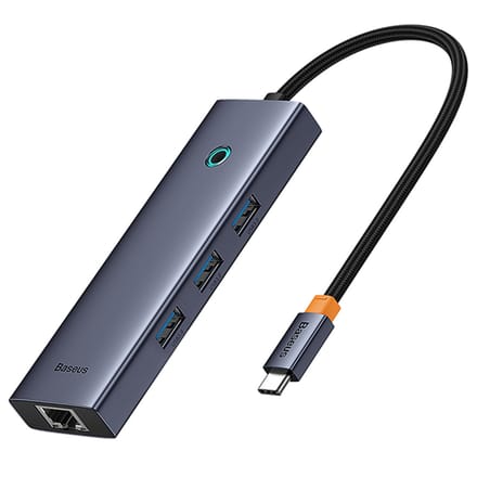 Hub USB-C Baseus UltraJoy, 3 x USB-A 3.0 - 1 x USB-C - 1 x HDMI - 1 x RJ45, Gri B00052807813-00