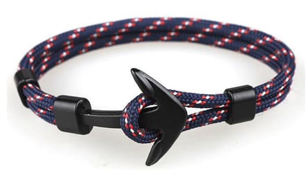 Hidzo Armbandje - Zwart Anker - Blauw/Rood/Wit Touw - Verstelbaar