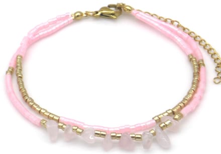 Armband Gelaagd – Roze – Glaskralen – Kunststof