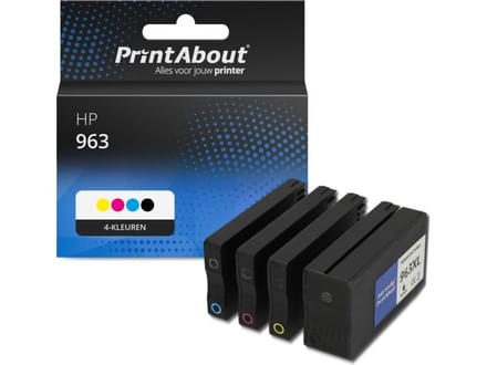 PrintAbout huismerk Inktcartridge 963 (3JA23/24/25/26AE) 4-kleuren Multipack Geschikt voor HP