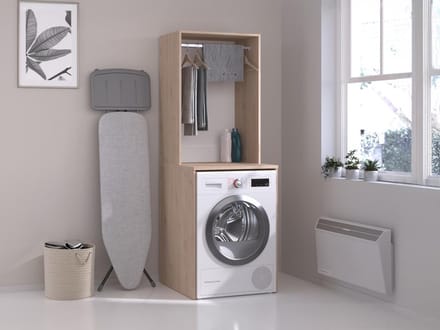 Vente-unique Meubel voor wasmachine met hanggedeelte - Licht naturel - L65 x H184 cm - ERKANO