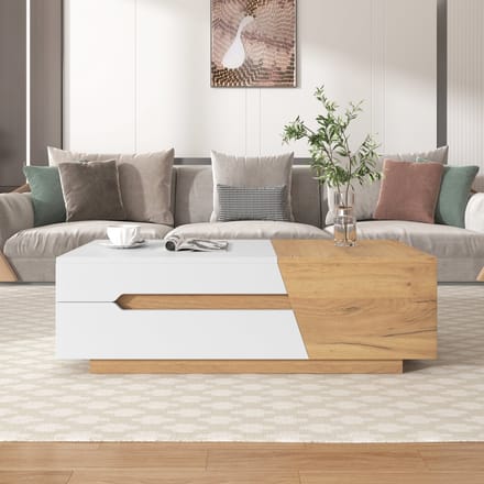 Pugsdrly Uitschuifbare salontafel, salontafel met lades, bijzettafel met kleurblokstructuur