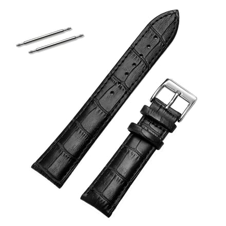 Fako® - Horlogebandje - Echt Leer - 18mm - Croco - Zwart