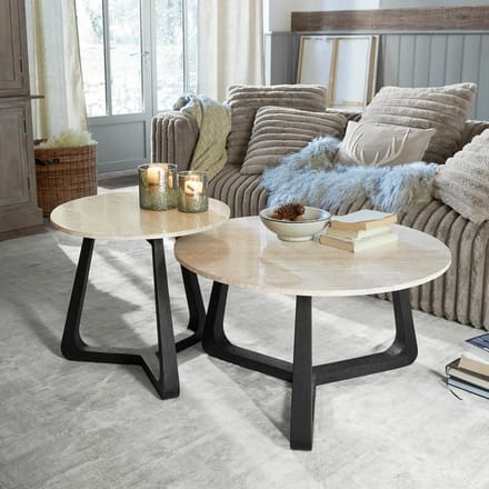 LOBERON Salontafel set van 2 Tressane crème/antiekzwart
