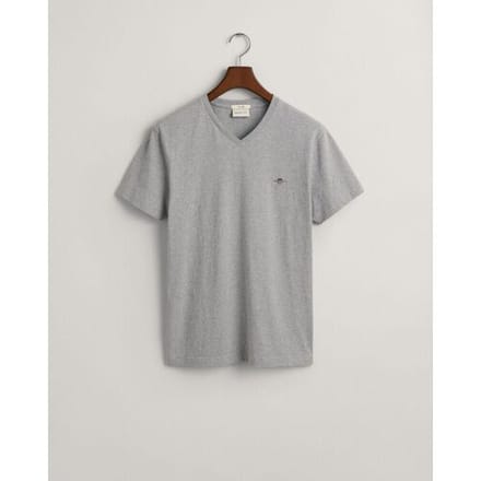 Gant T-Shirt Fine Shield Embroidery Uni V-Neck Grijs Melange / male