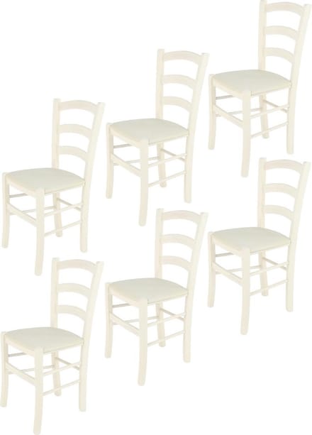 Tommychairs Venice - Eetkamerstoelen - Set van 6 - Wit - Rotan & Hout