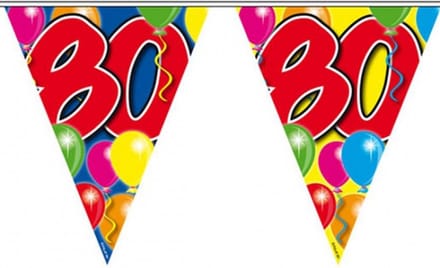 Vlaggenlijn 80 jaar - 10 meter - plastic - 80e verjaardag slinger - vlaggetjes - leeftijd versiering
