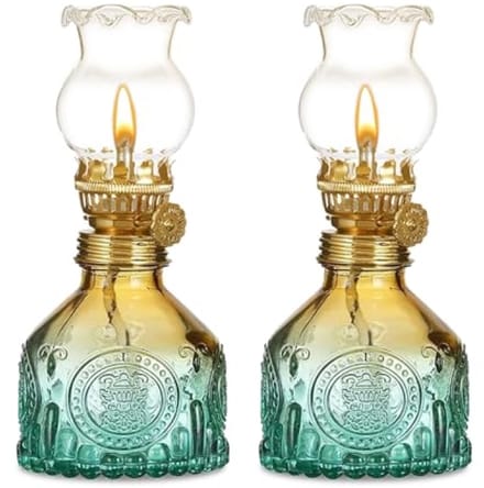Set van 2 retro glazen olielampen met instelbare vlam - sfeerverlichting voor binnen