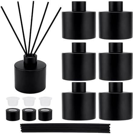 Dailygoods- Diffusorflessen 120 ml - 6 Stuks - Matzwarte Potten - Navulbaar - Geurstokjes - Voor Etherische Oliën - Geurdiffuser