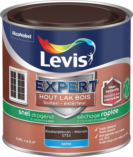 Levis - Expert Hout Lak Buiten Sneldrogend Satin - Kastanjebruin - 250 Ml