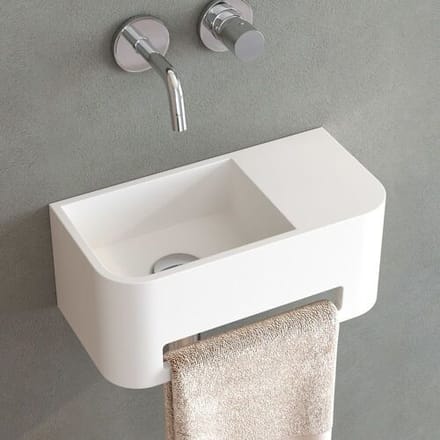 Kronenbach Stone hand wash basin 38 x 19 cm with towel rail, basin left without tap hole KB137511BK
