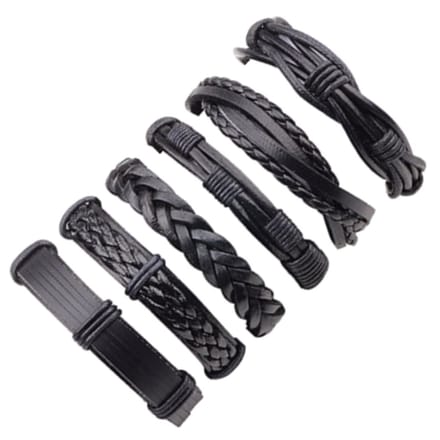 Fako Bijoux® - Armband Leer - Set Deluxe - 6 Stuks - Zwart
